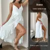 Vestido Midi Feminino com Decote V, Lantejoulas, Fenda Irregular e Cintura Franzida para Festa de Fim de Ano 797