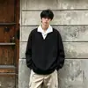Sudadera con Capucha de Dos Piezas Falsas con Patrón de Espiga de Trigo para Hombre Otoño Cleanfit Patchwork Cuello Solapa Alta Inteligencia Pareja Manga Larga