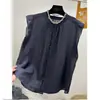 Camisa de Algodão e Linho Estilo Europeu 2026 Verão Nova Gola Redonda de Botão Único Moda com Manga Flare para Mulheres