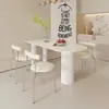 Juego de mesa y sillas de comedor de mármol blanco puro color crema, diseño moderno y minimalista, apto para apartamentos pequeños, mesa de comedor semicircular