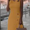 Vestido de verano sin mangas, color liso, con temperamento, disponible en Amazon WISH AliExpress, material grueso, disponible en el mercado transfronterizo.
