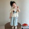 Conjunto de Calça Larga Bordada com Desenho para Meninas Coreanas Verão 2026 Novo Duas Peças Estiloso Celebridade da Internet Casual Roupa Infantil