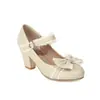Nuevos zapatos de moda de princesa con lazo de encaje, hebilla, tacones altos gruesos, tallas 32-48, zapatos de comercio exterior