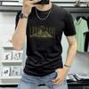 Lan Sheng Yi Camiseta de manga curta masculina gola redonda moda verão moda impressão de letras masculina slim-fit meia manga casual all-match camiseta