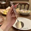 Colher de Aço Inoxidável com Pérola e Cabo de Cerâmica, Estilo Novo, Colher de Jantar Fofa, Colher de Sopa, Colher Redonda, Colher Adorável, Design Criativo Ins
