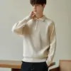 Estilo Coreano Casual Cremallera Media-Alta Punto Polo Cuello Solapa Manga Larga Ropa Interior de Punto para Hombre Estilo Otoño e Invierno para Hombre