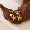Colar de Pérolas Série Oceânica Transfronteiriço Pingente de Estrela do Mar Tartaruga Colar Longo de Aço Inoxidável Corrente de Clavícula Sem Cor para Mulheres