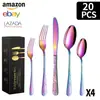 Amazon 20/30/40/60 Talheres de Aço Inoxidável Conjunto de Faca, Garfo e Colher Hotel Casa Talheres Ocidentais Faca e Garfo para Bife