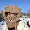Bufanda y Gorro Integrados Gorro de Felpa para Mujer en Otoño e Invierno Engrosado a Prueba de Viento Protección para las Orejas Dibujo Animado Lindo Cálido Gorro tipo Pullover para Ciclismo
