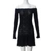 Vestido de Noche Sexy con Cuello de un Hombro Descubierto de Manga Larga Slim para Otoño e Invierno para Mujer Europeo y Americano Transfronterizo Vestido con Volantes