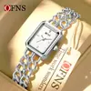 Reloj de Pulsera Ofns de Aleación Hueca para Mujer, Sencillo y Exquisito, Adecuado para el Lugar de Trabajo y los Viajes Diarios, Resistente al Agua, Reloj de Lujo Ligero, Reloj Cuadrado Pequeño Transfronterizo