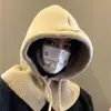 Pasamontañas Estilo Coreano para Mujer Sombrero Cálido de Otoño e Invierno Bufanda para el Cuello Protector de Cuello Protección para los Oídos Integrada Gorro de Lana Tejido