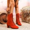 Botas Individuales Versátiles Casuales 2025 Nuevas Transfronterizas Talla Grande Otoño Punta Redonda Cordones Delanteros Tacón Grueso Color Sólido Botas Martin de Mujer