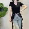 2026 Verano Nuevo Estilo Chica Picante Deseo Puro Encaje Cintas Irregulares Patchwork Moda Versátil Temperamento Camiseta Top Mujer