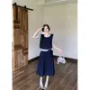 2026 Verano Nuevo Estilo Tallas Grandes Ropa para Mujer Estilo Coreano Falso Dos Piezas Top de Manga Corta y Falda con Cinturón de Lazo Conjunto de Dos Piezas