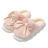 Chinelos de Algodão Outono e Inverno com Laço, Sapatos para Gestantes Femininas, Chinelos de Casa Espessados, Sapatos de Algodão Antiderrapantes, Chinelos de Algodão Fechados com Pelúcia