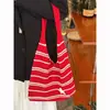 Bolso de mano de punto a rayas estilo coreano para mujer, gran capacidad, bolso de hombro tejido casual, bolso tejido estilo vacacional para el día a día