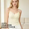 Camisola de Encaje Estilo Francés para Primavera y Verano con Escote en V y Copas, Top Ajustado para Mujer