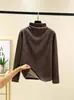 Camisa Base Gola Alta Meio-alta Feminina Outono e Inverno Cor Sólida Roupa de Baixo Outono Novo Forrado com Lã Solto Justo Quente Top