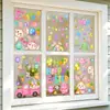 Decoraciones de Conejo de Pascua Embellecimiento de la Atmósfera Huevos de Colores Tienda de Dibujos Animados Pegatinas Estáticas para Puertas y Ventanas de Vidrio Flores