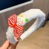 Nova Faixa de Cabelo Xadrez com Laço de Gato de Desenho Animado Peludo Outono e Inverno para Menina Bb Doce Acessórios de Cabelo Adorno de Cabeça