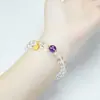 Pulseira Elegante e Simples de Cristal Branco Gelo com Ametista e Design de Caractere da Sorte, Presente Popular de Aniversário para Meninas, Design para Transmissão ao Vivo