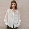 Camisa de lino Tencel color cáñamo, corte holgado, camisa casual de algodón y lino para mujer primavera/otoño 2026