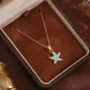 Colar Pingente Estrela-do-Mar Novo Design Transfronteiriço Europeu e Americano, Estilo Férias, Joia de Corrente de Clavícula Doce e Única