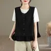 Chaleco casual retro estilo japonés para mujer para primavera y verano, prenda exterior para capas con diseño estampado