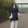Camisa de Lino de Algodón de Gama Alta para Mujer Verano Nuevo Estilo Artístico Rejuvenecedor Versátil Talla Grande Holgada Casual Bordado Top de Longitud Media