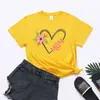 Comercio exterior nuevo manga corta holgado casual MOM amor estampado de flores para mujer Cuello redondo top corto Cuello redondo cuello