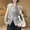 Camisa de Manga Corta con Cuello en V Estilo Francés Talla Grande para Mujer, Nuevo Modelo Verano 2026, Top Único y Hermoso que Ceñe la Cintura Adelgazante para Mujeres con Curvas