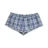 Shorts a Cuadros Sexy con Volantes de Encaje de Cintura Baja y Lazo, Dulces y Picantes, Nuevo Estilo de Verano Ajustados para Casa Casual, Hot Pants