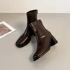 Botines elásticos ajustados de tacón alto y punta cuadrada para mujer petite, estilo retro francés de tacón plano con cremallera trasera, botines tipo Martin de moda con tacón grueso
