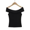 Playera Sexy de Deseo Puro Estilo Francés con Hombros Descubiertos y Manga Corta para Mujer, Verano 2025 Nuevo Nicho Slim Top Básico con Hombros Descubiertos