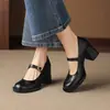 2026 Novos Sapatos Femininos Estilo Francês Vintage com Salto Grosso, Salto Alto Confortável, Sapatos Mary Jane Pretos de Bico Quadrado