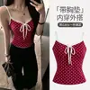 Top Camisola Rosa de Bolinhas Pure Desire para Mulheres com Renda Laço Sutiã Embutido Afinando Sem Mangas Camada Base