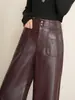 Pantalones auténticos de cuero genuino Haining para mujer, nuevos pantalones largos casuales de pierna ancha estilo coreano de piel de oveja para primavera/otoño, modernos