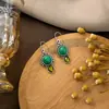 Pendientes Retro Europeos y Americanos de Pluma Turquesa, Pendientes Redondos de Gota de Agua de Libélula Pájaro Bohemios, Pendientes de Perla
