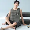 Pijama Masculino, Verão, Algodão Puro, Camiseta Regata Fina, Shorts Sem Mangas, Casual Tamanho Grande, Conjunto de Duas Peças de Alta Qualidade para Casa