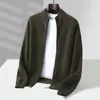 Cárdigan 100% Lana Pura para Hombre con Cuello Alto y Cremallera Completa Nuevo para Otoño e Invierno Suéter de Lana Tejido Abrigo Base