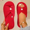 Pantuflas de Felpa con Perlas Transfronterizas para Mujer, Pantuflas Suaves Antideslizantes para Niñas, Pantuflas de Algodón para Dormitorio y Sala de Estar, Venta al por Mayor