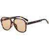 Gafas de Sol Vintage Marrones de Corea del Sur para Hombre, Doble Barra, Montura Grande, Cuadradas, INS, Leopardo Amarillo, Gafas de Sol Fotográficas de Calle