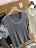 Playera Lanjing Tencel Lana Suave Cerosa ~ Skinny Cuello U Grande Skinny Color Sólido Minimalista Holgada Skinny Manga Corta Camiseta Chaqueta para Mujer en Verano