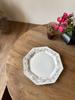 Plato Pequeño Flor Rosa Romántico Francés Bajo Esmalte Octagonal Verde Vintage Enredadera Envolviendo Ramas Plato de Cena Plato con Borde Verde Pintado a Mano