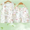Conjunto de Colete Infantil Verão Estilo Fino Unissex Bebê Colete Sem Manga 100% Algodão Roupa de Verão para Bebê Conjunto de Duas Peças Shorts