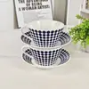 Taza y Platillo de Porcelana Hueso Azul y Blanco de Lunares Retro, Plato de Postre de Doble Capa, Taza, Tarro Sellado, Vajilla para Café y Té de la Tarde al por Mayor