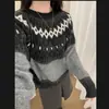 Suéter Interno Jacquard Fair Isle Retrô de Alto Padrão para Inverno Rigoroso para Mulheres, Novo Top de Malha Macio e Grosso para Outono e Inverno