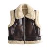 Ropa de mujer europea y americana nueva retro de piel engrosada cálida con cremallera casual estilo western chaleco corto reversible chaleco
