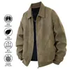 Jaqueta masculina com gola canelada, casaco de couro PU lavado, corte solto, estilo moderno de Hong Kong, roupas plus size, popular no Douyin, vestuário externo masculino